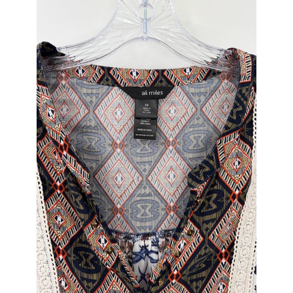 Ali Miles Women's V-Neck 3/4 Sleeve Abstract Blouse Size 3X Boho Modern Casual - Picture 3 of 10